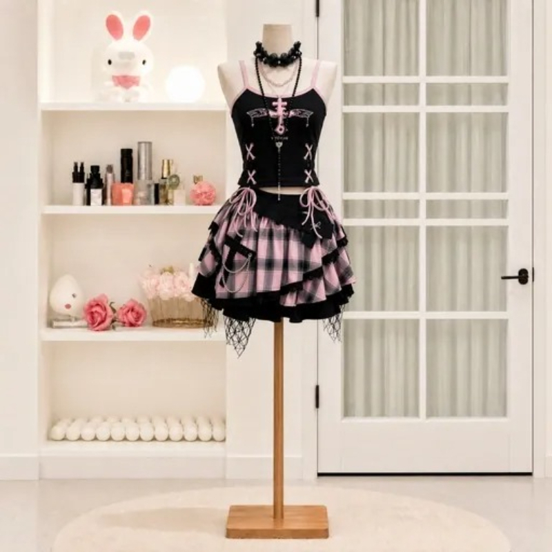 Vintage Fashion Outfit - Vintage Y2K Dark Sweet Skirt Set