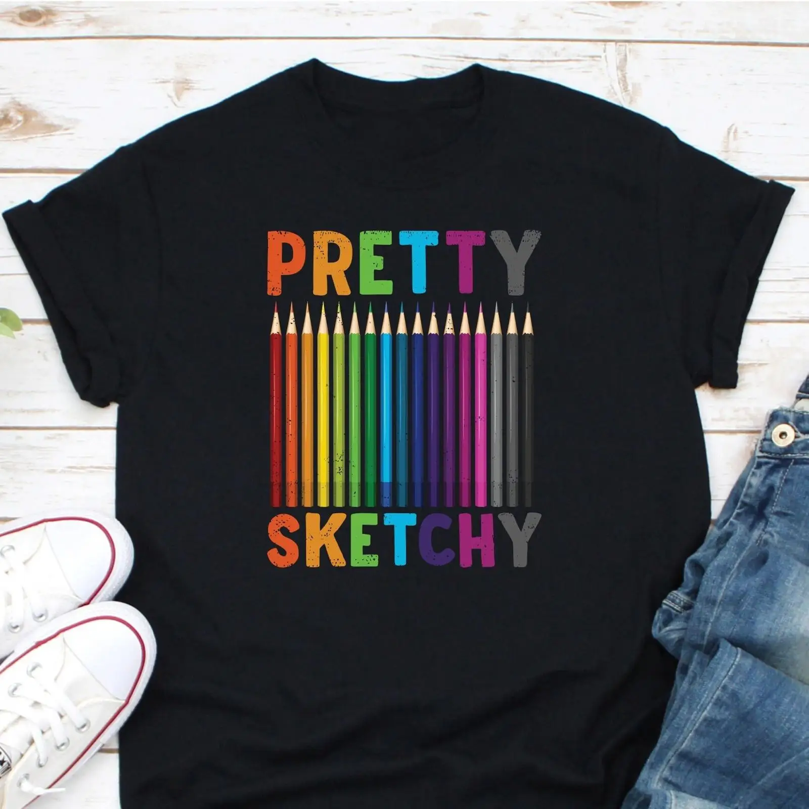 Vintage Fashion Drawings - Pretty Sketchy Color Pencils T Shirt