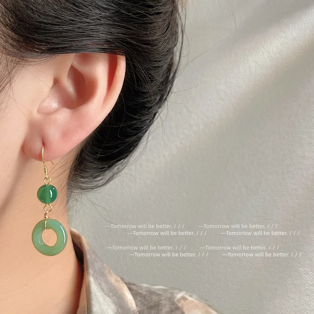 Vintage Fashion Rings For Women - Green Real Jade Ring Earrings Lucky