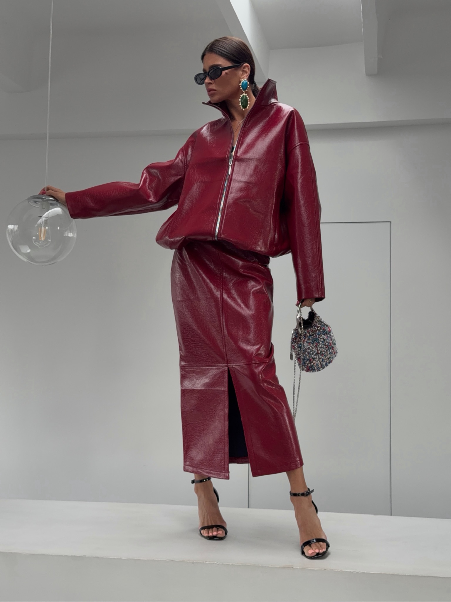 Women Shiny PU Leather 2‑Piece - Vintage Fashion Outfit review and price
