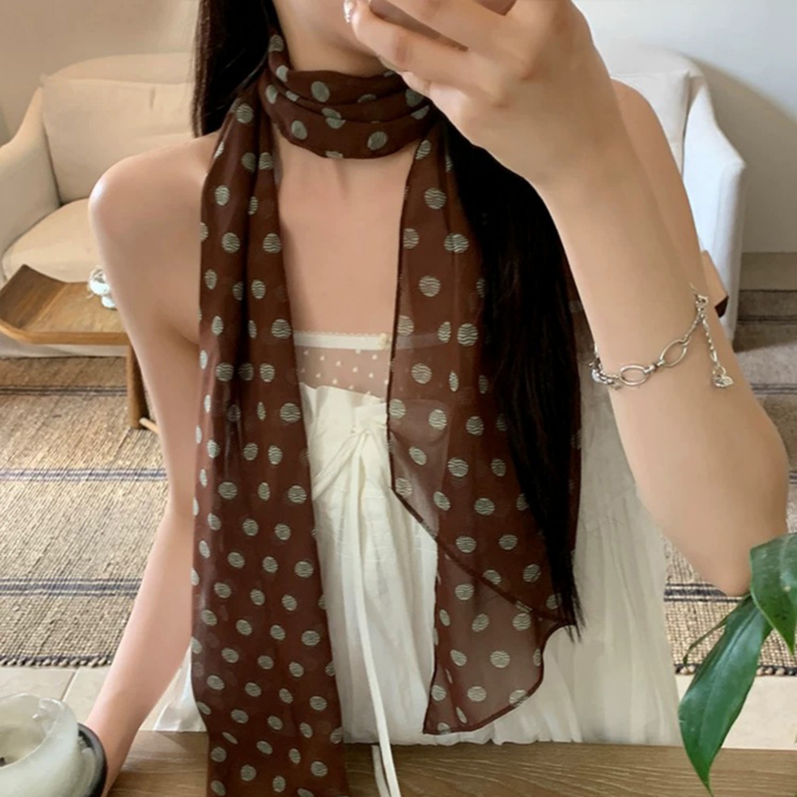 Vintage Polka Dot Chiffon Scar - Vintage Fashion Outfit review and price