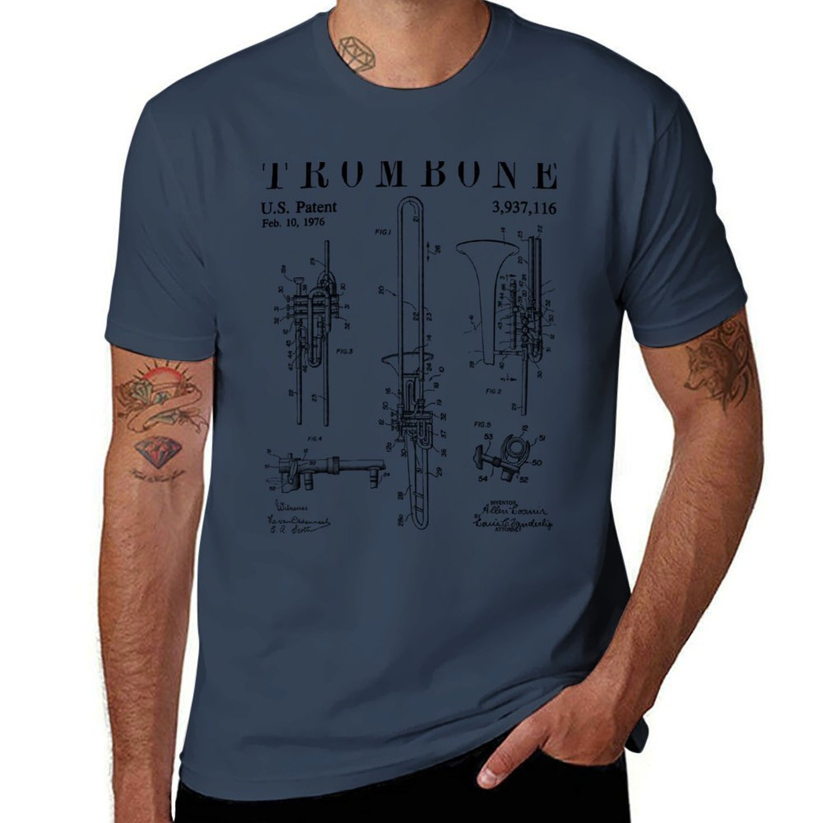 Trombone Old Vintage Patent Dr - Vintage Fashion Drawings review and price