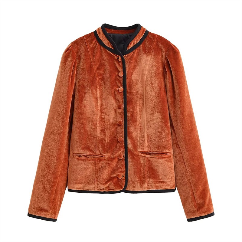 Stand Collar Contrast Piping T - Velvet Blazer Vintage review and price