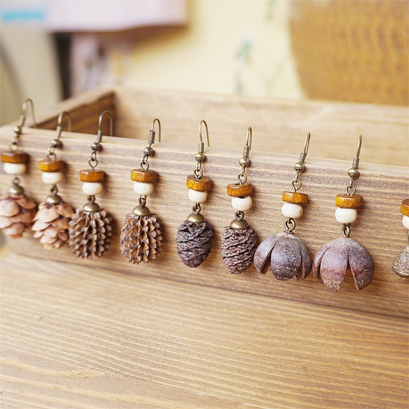 Vintage Wooden Plant Earring U - Vintage Fashion Wholesale review and price