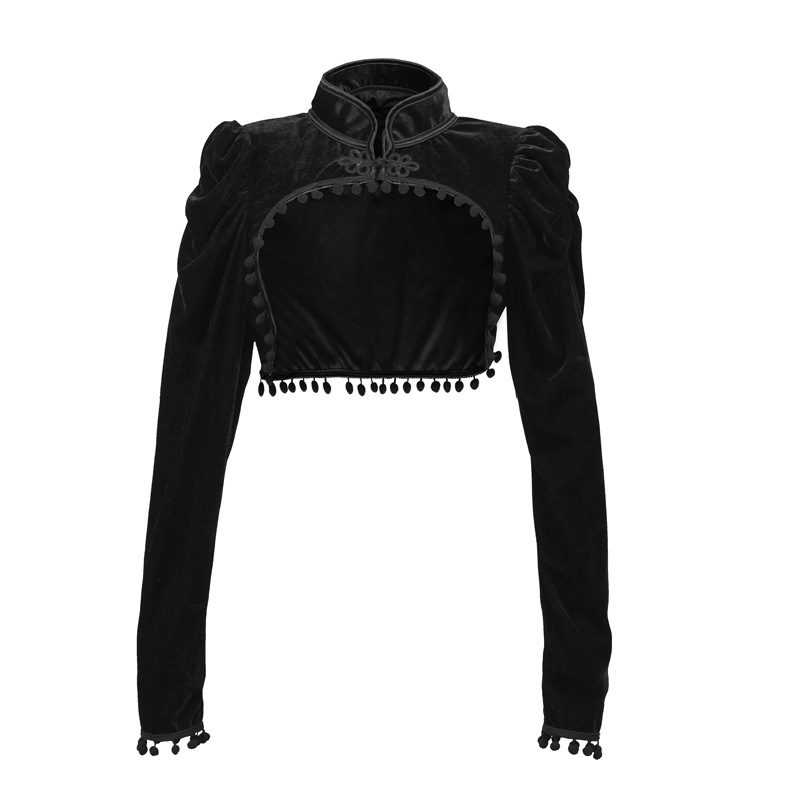 Flannel Tassels Stand Collar E - Velvet Blazer Vintage review and price